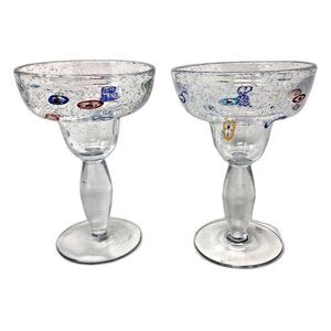 Margarita Hand Blown Glasses Vintage Millefiori Bullicante Barware Set of 2